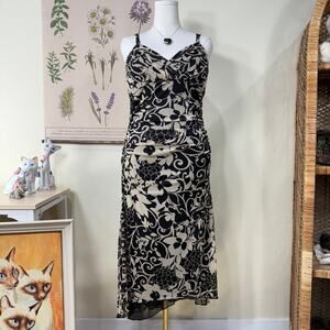 90s Y2k Floral Asymmetric Babydoll Dress Fairy Grunge Whimsigoth Romantic Goth L